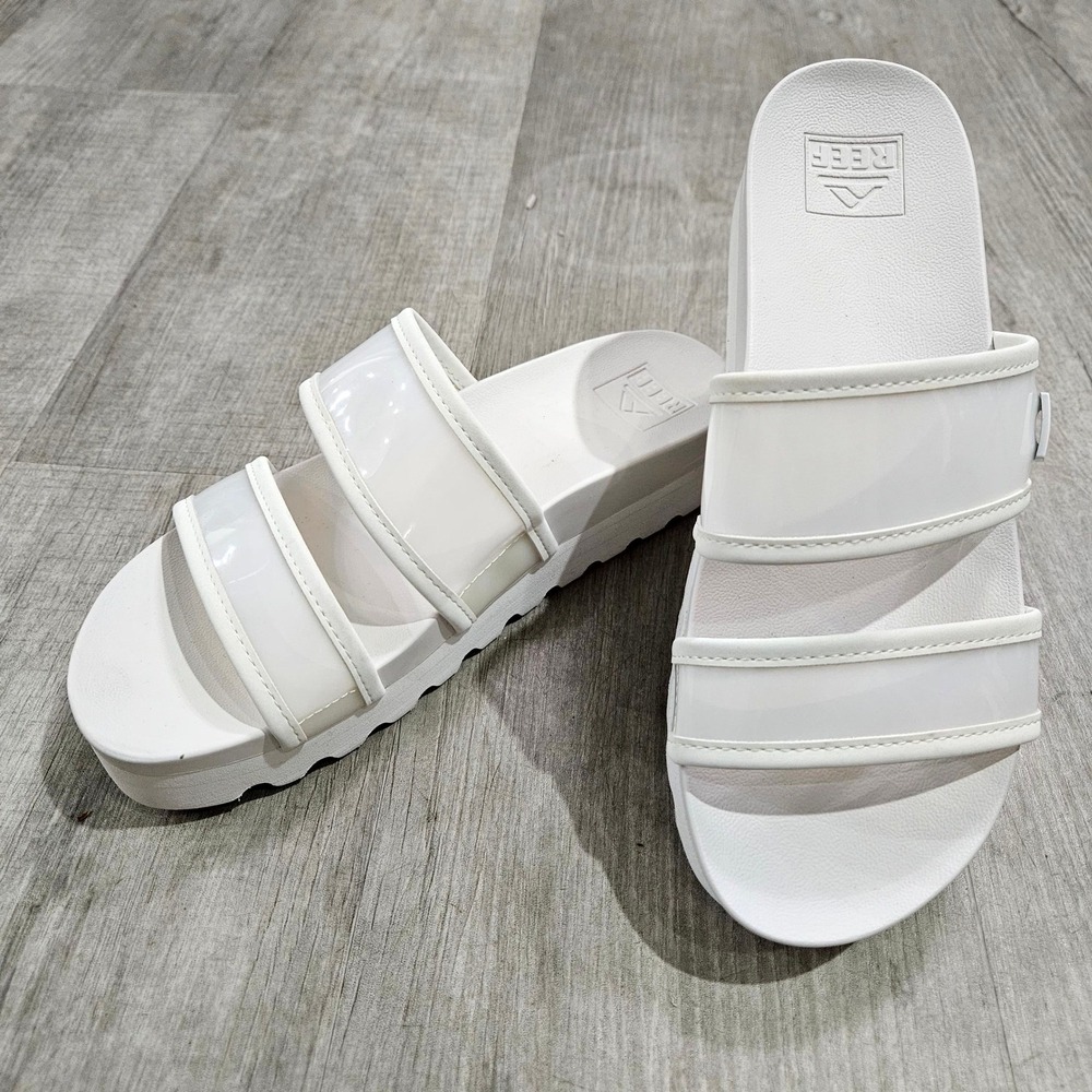 Reef Water Vista Higher Sandals Womens 8 White Platform Chunky Slide Beach Shoes
